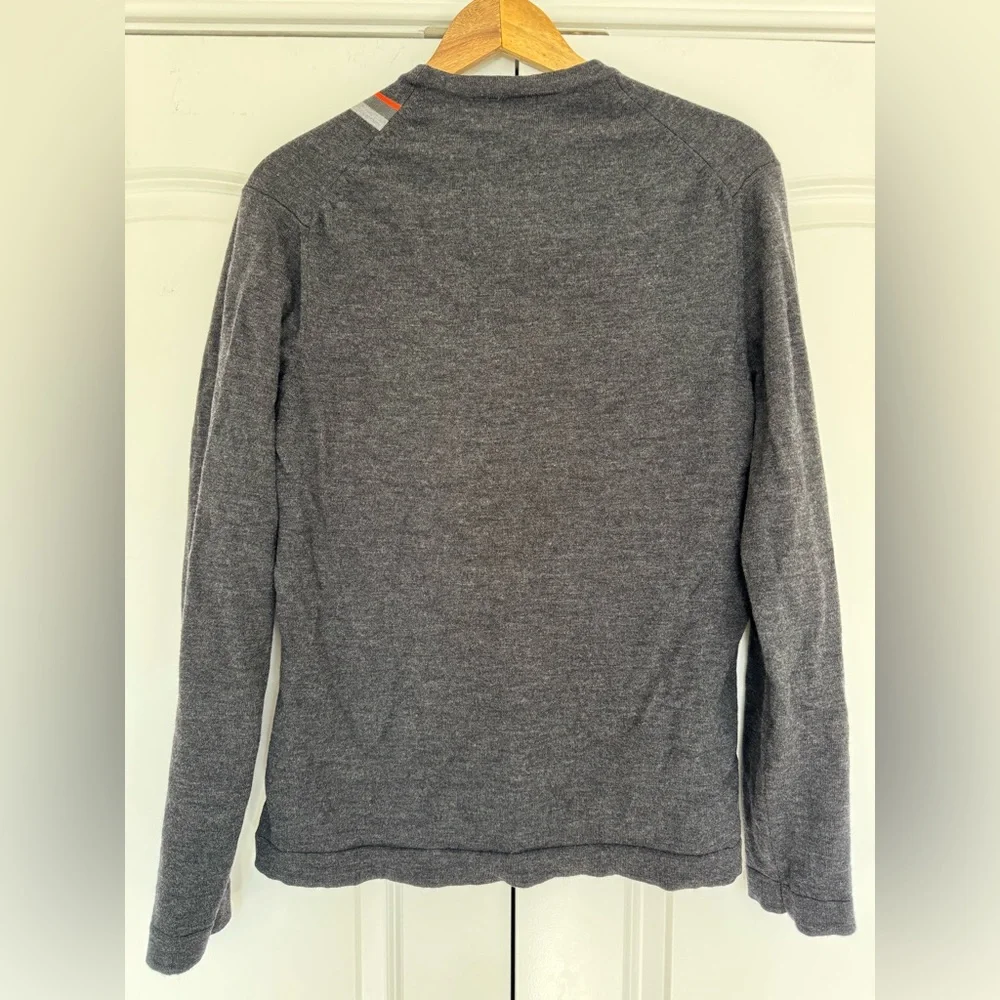 Banana Republic Merino Wool Sweater EUC Gray Crewneck Orange Stripe